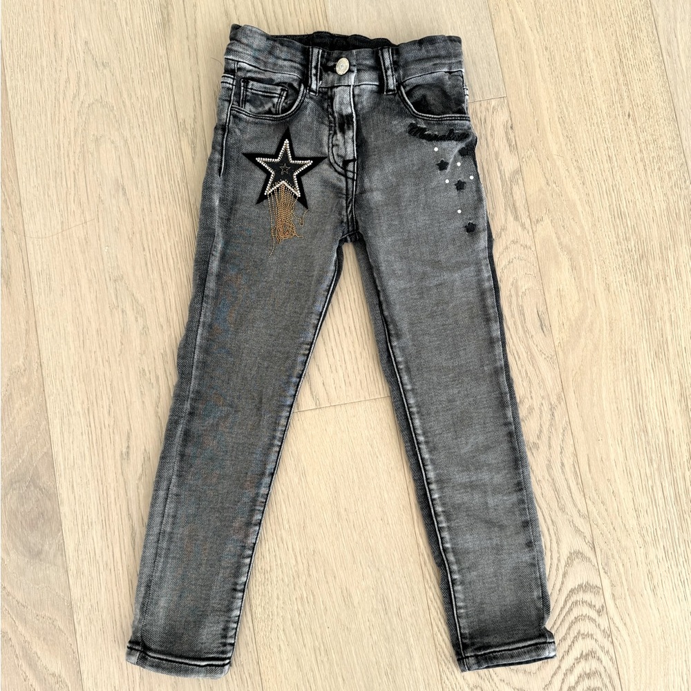 Pristine ⭐️ Monnalisa Girls Designer Skinny Jeans Adjustable Waist Size 6